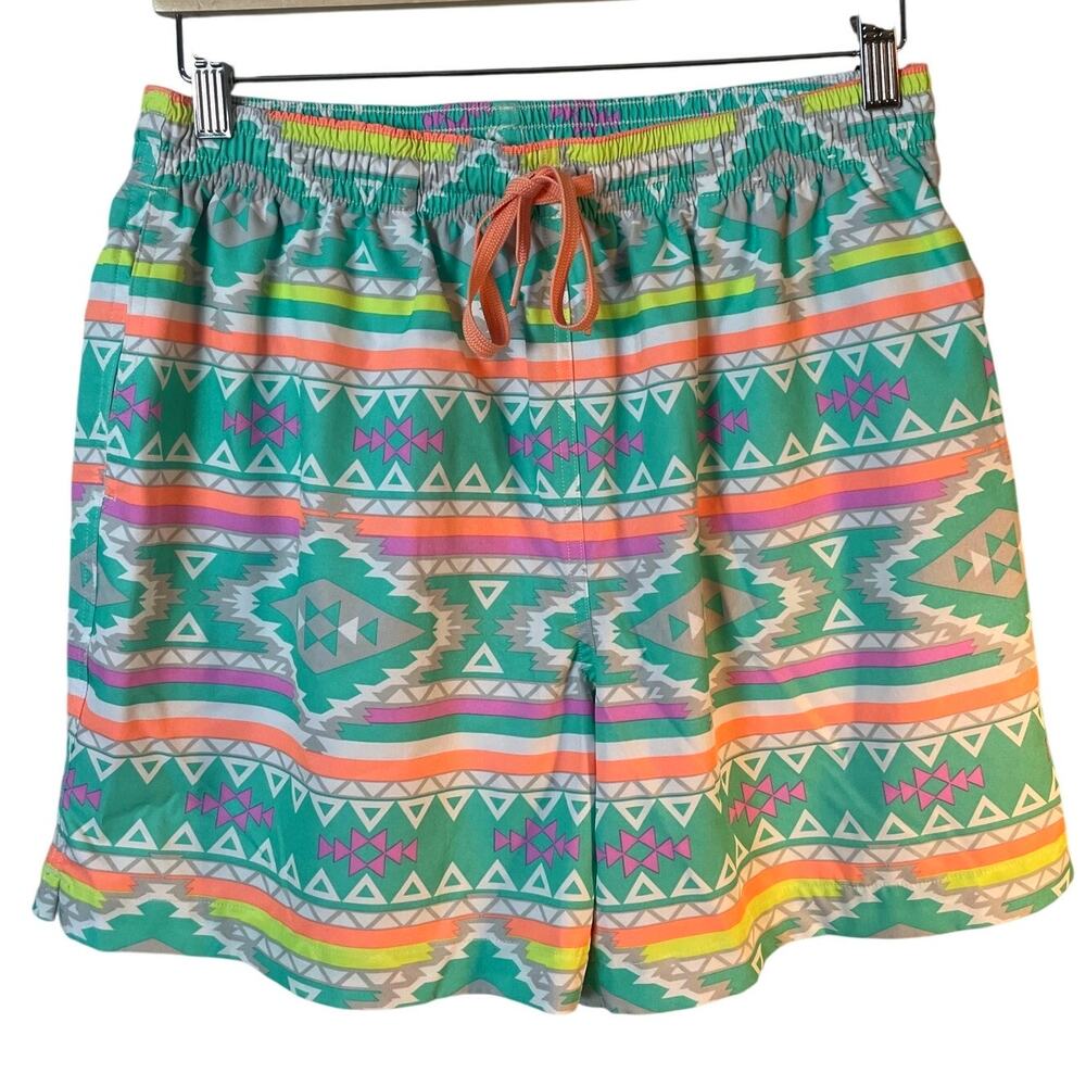 Chubbies Classic Swim Trunk The En Fuegos in Teal Geometric Men's SZ Large 5.5"